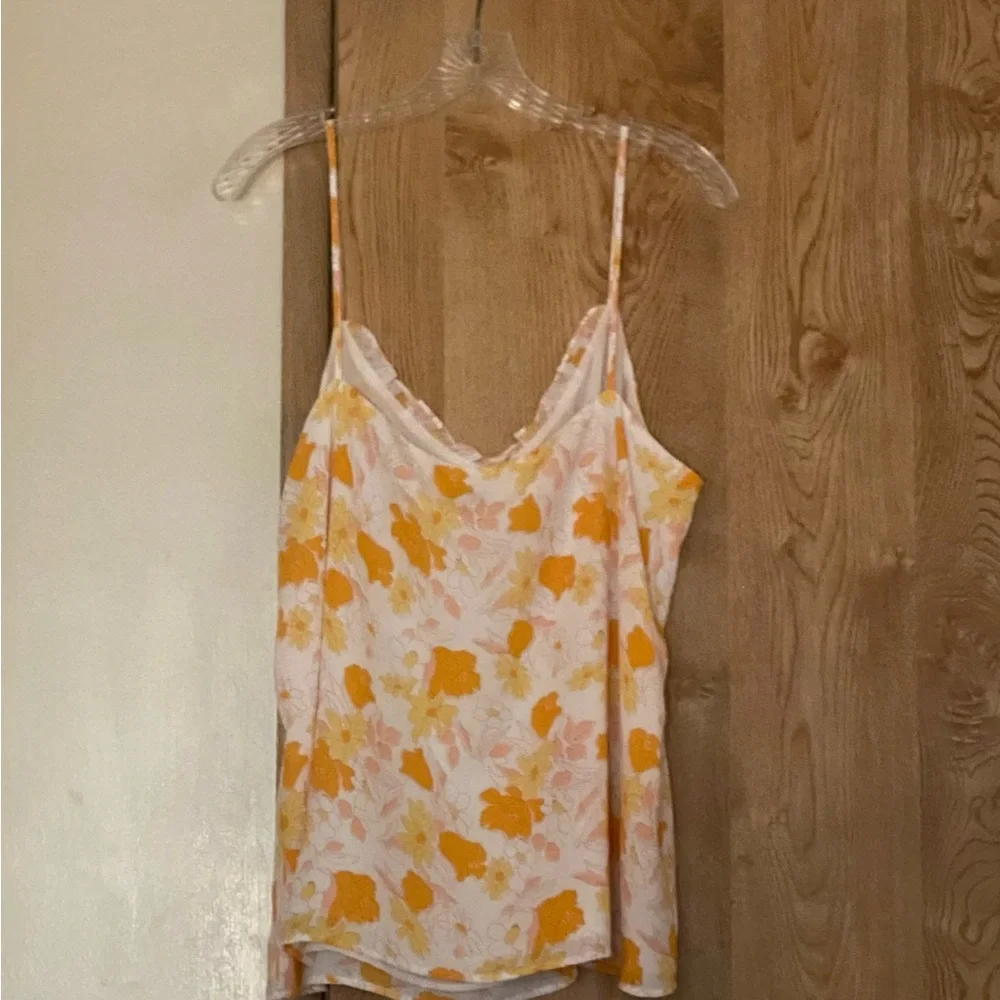 LOFT white and orange sleeveless top. Lined. Women’s size large. - Picture 2 of 6